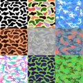 Camouflage seamless spots pattern background set