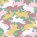 Camouflage seamless vector pattern Bunny and leaves Royalty Free Stock Photo