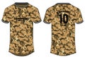 Camouflage Sports jersey t shirt design concept vector template, Round neck football jersey concept with front and back view for