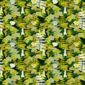 Camouflage spots and fern leaves green seamless vector pattern.