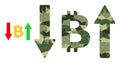Low-Poly Mosaic Bitcoin Volatility Icon in Camo Army Color Hues