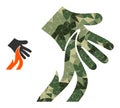 Low-Poly Mosaic Burn Hand Icon in Camo Military Colors