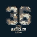 Camouflage typography for clothes with lettering Los Angeles, California, 36. Typography for t-shirt