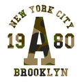 Camouflage typography for t-shirt print. Military camouflage with lettering New York City, Brooklyn