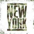 Camouflage typography for t-shirt print. New York, varsity, athletic t-shirt graphics