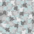 Camouflage winter blue and gray pixels background seamless pattern