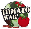 Camouflaged Button and Tomatoes to Celebrate a Funny Tomato War, Vector Illustration Royalty Free Stock Photo