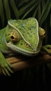 Camouflaged chameleon on bamboo Royalty Free Stock Photo