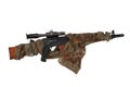 Camouflaged kalashnikov AK with sniper scope Royalty Free Stock Photo
