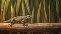 Camouflaged lizard on bamboo background Royalty Free Stock Photo