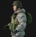 Camouflaged Male Soldier 3d render, 3d model