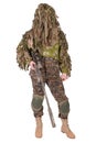 Camouflaged sniper in ghillie suit Royalty Free Stock Photo