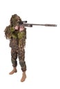 Camouflaged sniper in ghillie suit Royalty Free Stock Photo