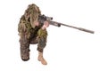 Camouflaged sniper in ghillie suit