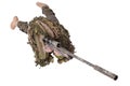 Camouflaged sniper in ghillie suit