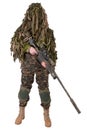 Camouflaged sniper in ghillie suit Royalty Free Stock Photo