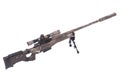 Camouflaged sniper rifle with scope
