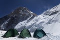 Camp 2 on North Face of Khan Tengri peak, Tian Shan mountains Royalty Free Stock Photo