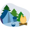 Camp bonfire in forest vector logo icon