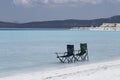 The camp chairs are alone at the Salda lake