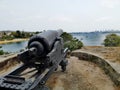 Camp Cove beach with cannon gun in foreground Near Watsons Bay Eastern Suburbs Sydney New South Wales NSW Australia