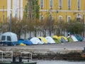 Camp for displaced Timorese emigrants next to the General Secretariat building of the Ministry of Finance, Lisbon.