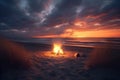 Camp fire on beach created by generative AI generative AI Royalty Free Stock Photo