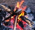 Camp Fire buring at campsite.