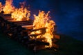 Camp fire burning wood Royalty Free Stock Photo