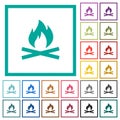 Camp fire flat color icons with quadrant frames Royalty Free Stock Photo