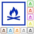 Camp fire flat framed icons Royalty Free Stock Photo