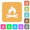 Camp fire rounded square flat icons Royalty Free Stock Photo