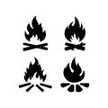 Camp fire icon. Bonfire burning on firewood sign. Vector