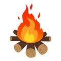 Camp fire icon. Flat illustration of fire vector icon.