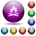 Camp fire icon in glass sphere buttons Royalty Free Stock Photo