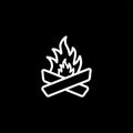 Camp Fire Line Icon On Black Background. Black Flat Style Vector Illustration Royalty Free Stock Photo