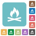 Camp fire rounded square flat icons Royalty Free Stock Photo
