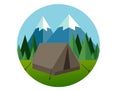 Camp forest mountain flat graphic icon illustration pine tree jungle vector