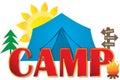 Camp Graphic with Big Blue Tent Royalty Free Stock Photo