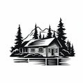 Bold Black And White Wooden Cabin Silhouette Design