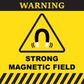 Strong magnetic field vector warning symbol on yellow background