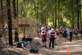 Time keepers and race clock at the finish line of the Australian Mountain Running Championships Royalty Free Stock Photo