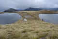 camp by tarns in the mountains