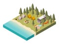 Camp Near Lake Isometric Illustration