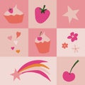 Geometric color block pattern with cupcakes and stars