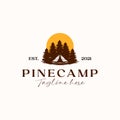 Camp with Pine Tree Sunset Logo Template Isolated in White Background Royalty Free Stock Photo