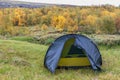 Camp in the Sarek national park in Northern Sweden, Lapland in autumn Royalty Free Stock Photo