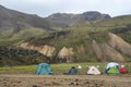 Camp site at Landmannalaugar in Iceland Royalty Free Stock Photo