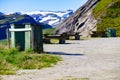 Camp site with picnic table in norwegian mountains Royalty Free Stock Photo