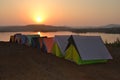 Camp site sunset at river side Royalty Free Stock Photo